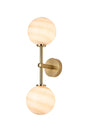 Whitley Medium Arm Wall Lamp 2 Light IP44 Brass Gold/Brown Round Marble Effect Glass