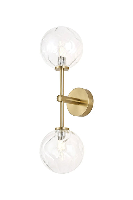 Whitley Medium Arm Wall Lamp 2 Light IP44 Brass Gold/Clear Waved Round Glass