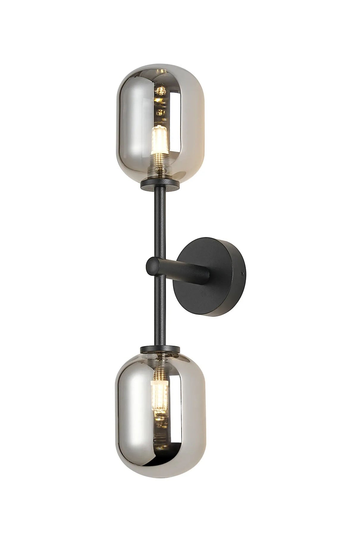 Whitley Medium Arm Wall Lamp 2 Light IP44 Satin Black/Smoke Smooth Tubular Glass