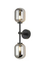 Whitley Medium Arm Wall Lamp 2 Light IP44 Satin Black/Smoke Smooth Tubular Glass