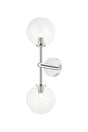 Whitley Medium Arm Wall Lamp 2 Light IP44 Polished Chrome/Clear Ribbed Round Glass