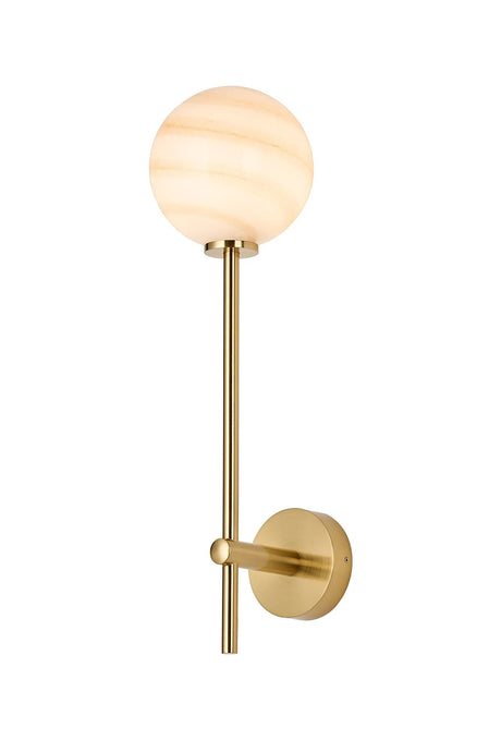 Whitley Tall Arm Wall Lamp 1 Light IP44 Brass Gold/Brown Round Marble Effect Glass