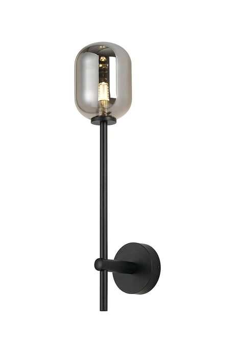 Whitley Tall Arm Wall Lamp 1 Light IP44 Satin Black/Smoke Smooth Tubular Glass