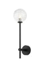 Whitley Tall Arm Wall Lamp 1 Light IP44 Satin Black/Clear Cross Pattern Round Glass