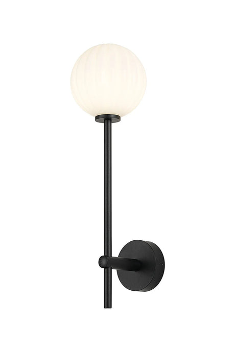 Whitley Tall Arm Wall Lamp 1 Light IP44 Satin Black/Opal Round Segment Glass