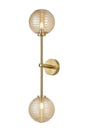Whitley Tall Arm Wall Lamp 2 Light IP44 Brass Gold/Amber Ribbed Round Glass