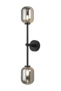 Whitley Tall Arm Wall Lamp 2 Light IP44 Satin Black/Smoke Smooth Tubular Glass