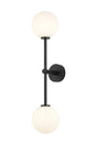 Whitley Tall Arm Wall Lamp 2 Light IP44 Satin Black/Opal Round Segment Glass