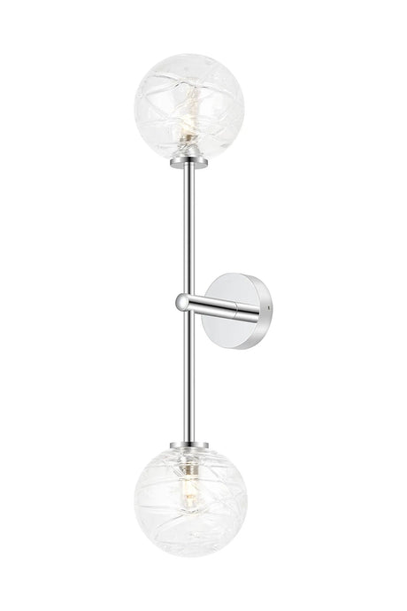 Whitley Tall Arm Wall Lamp 2 Light IP44 Polished Chrome/Clear Dune Effect Round Glass