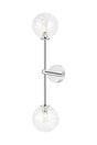 Whitley Tall Arm Wall Lamp 2 Light IP44 Polished Chrome/Clear Dune Effect Round Glass