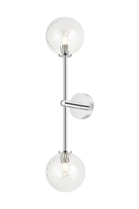 Whitley Tall Arm Wall Lamp 2 Light IP44 Polished Chrome/Clear Swirl Round Glass