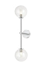 Whitley Tall Arm Wall Lamp 2 Light IP44 Polished Chrome/Clear Swirl Round Glass