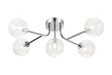 Whitley Linear Semi Flush Ceiling 5 Light IP44 Polished Chrome/Clear Ribbed Round Glass