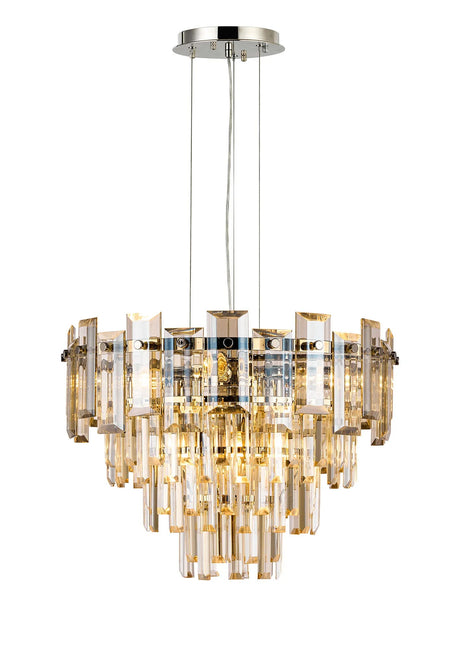Wickham Pendant 6 Light Polished Nickel/Champagne Glass