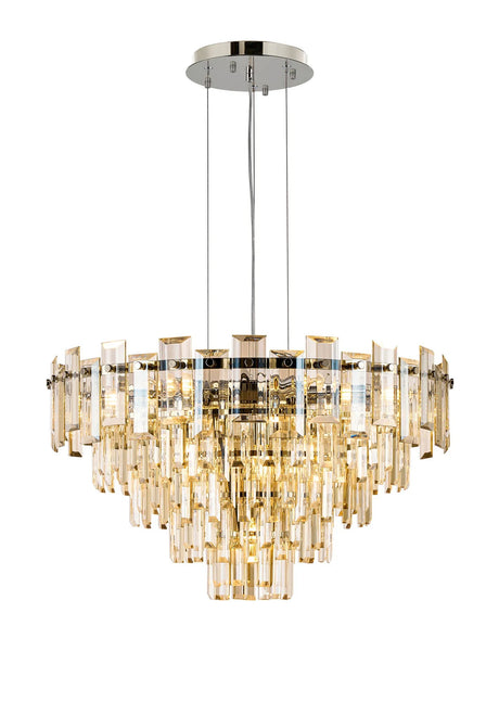 Wickham Pendant 10 Light Polished Nickel/Champagne Glass