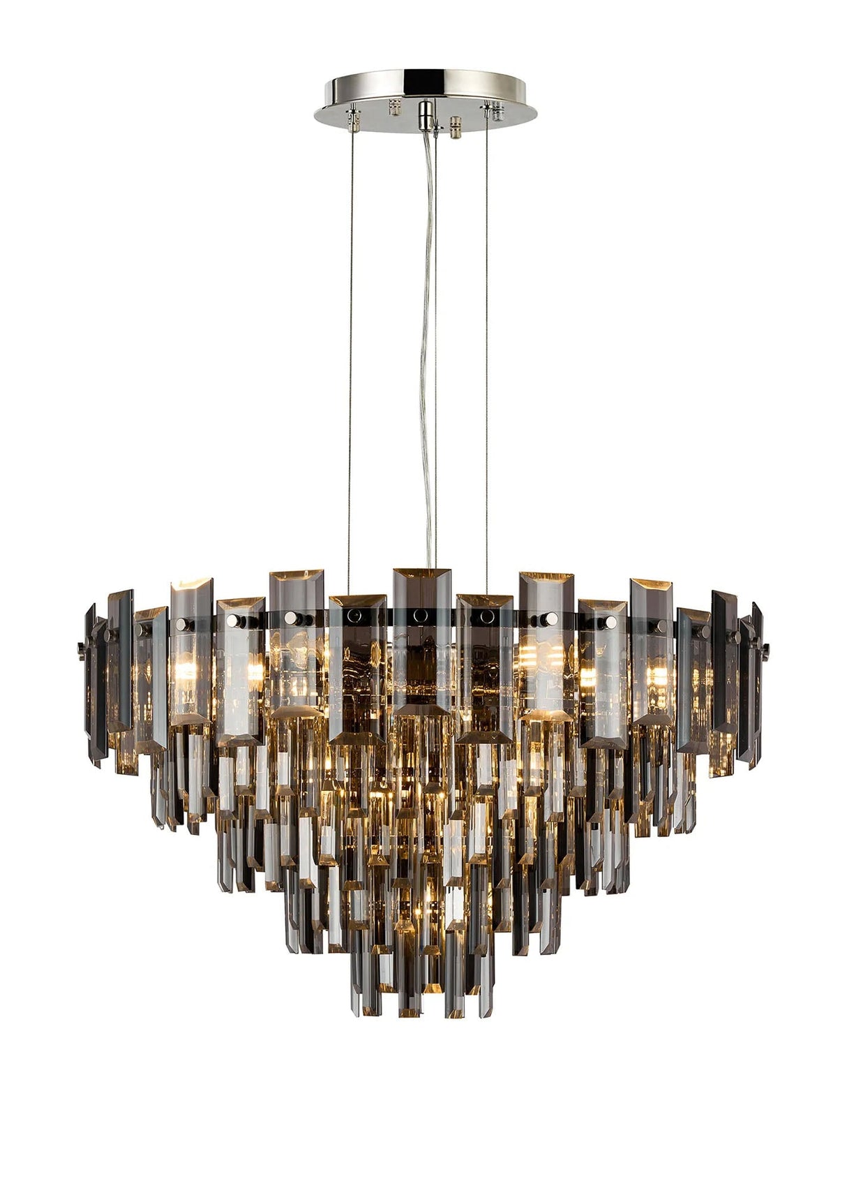 Wickham Pendant 10 Light Polished Nickel/Smoke Glass