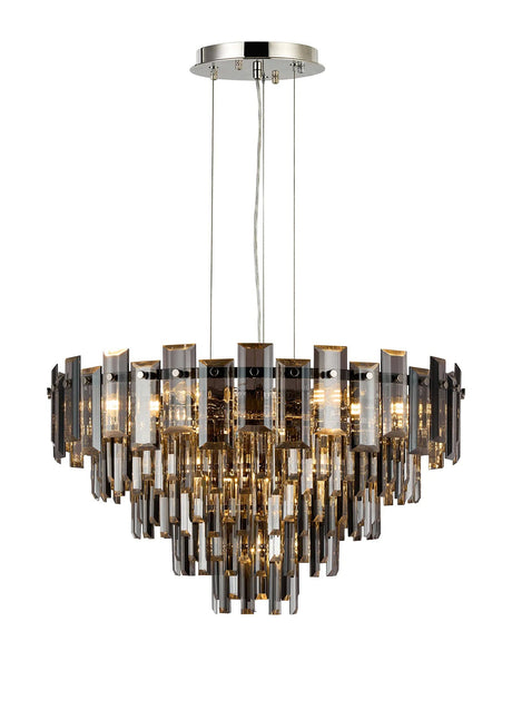 Wickham Pendant 10 Light Polished Nickel/Smoke Glass
