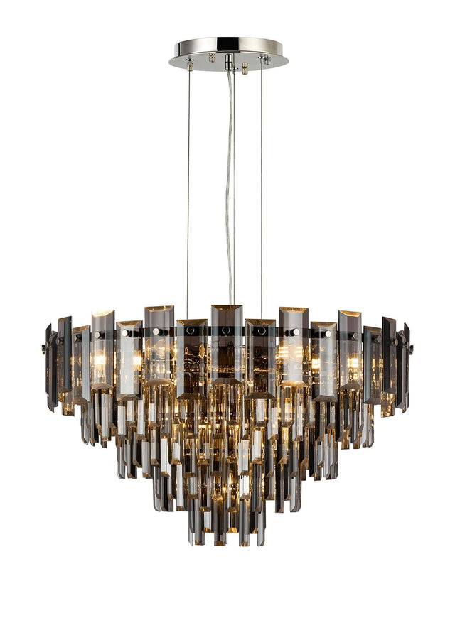 Wickham Pendant 10 Light Polished Nickel/Smoke Glass