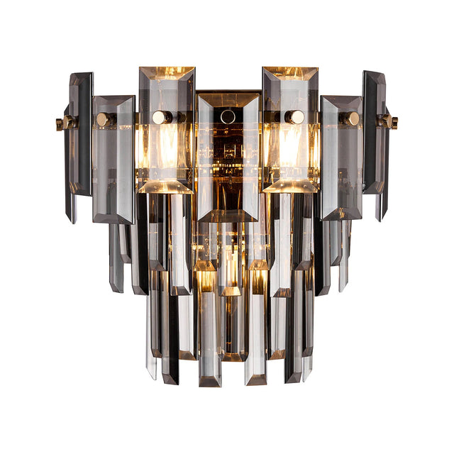 Wickham Wall Lamp 2 Light French Gold/Smoke Glass