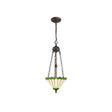 Williams 2 Light Uplighter Pendant E27 With 30cm Tiffany Shade, Green/Cream/Crystal/Aged Antique Brass