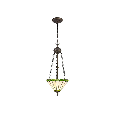 Williams 2 Light Uplighter Pendant E27 With 30cm Tiffany Shade, Green/Cream/Crystal/Aged Antique Brass