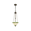 Williams 3 Light Uplighter Pendant E27 With 30cm Tiffany Shade, Green/Cream/Crystal/Aged Antique Brass