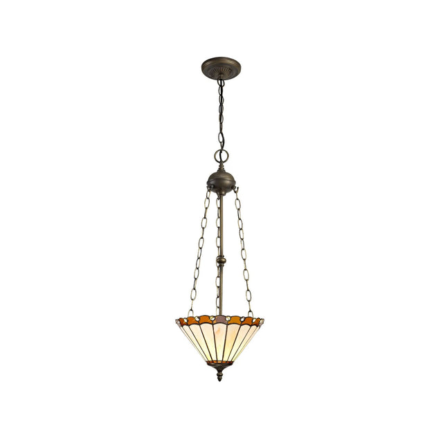 Williams 3 Light Uplighter Pendant E27 With 30cm Tiffany Shade, Amber/Cream/Crystal/Aged Antique Brass