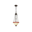 Williams 2 Light Uplighter Pendant E27 With 30cm Tiffany Shade, Red/Cream/Crystal/Aged Antique Brass