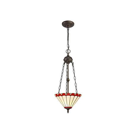 Williams 2 Light Uplighter Pendant E27 With 30cm Tiffany Shade, Red/Cream/Crystal/Aged Antique Brass