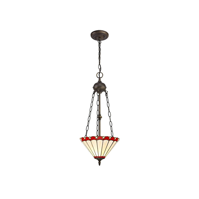 Williams 2 Light Uplighter Pendant E27 With 30cm Tiffany Shade, Red/Cream/Crystal/Aged Antique Brass