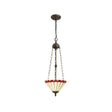Williams 3 Light Uplighter Pendant E27 With 30cm Tiffany Shade, Red/Cream/Crystal/Aged Antique Brass