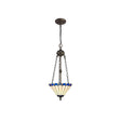 Williams 2 Light Uplighter Pendant E27 With 30cm Tiffany Shade, Blue/Cream/Crystal/Aged Antique Brass