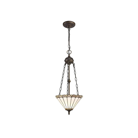 Williams 2 Light Uplighter Pendant E27 With 30cm Tiffany Shade, Grey/Cream/Crystal/Aged Antique Brass