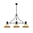 Williams 3 Light Linear Pendant E27 With 30cm Tiffany Shade, Matt Black, Amber, Cream, Crystal