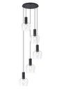 Withe 68cm Round Pendant, 5 x E27, Satin Black/Clear Wine Glass