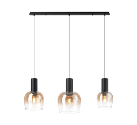 Withe 1m Linear Pendant, 3 x E27, Satin Black/Amber Fade Wine Glass