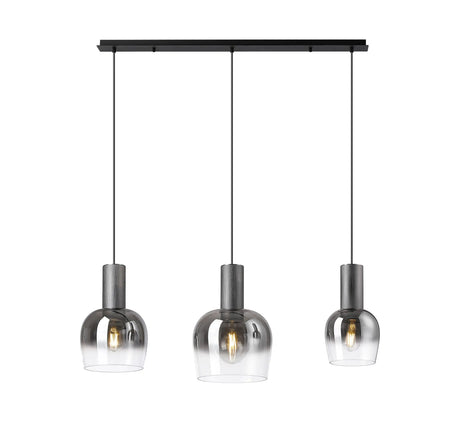 Withe 1m Linear Pendant, 3 x E27, Gun Metal/Satin Black/Smoke Fade Wine Glass