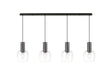 Withe 1.4m Linear Pendant, 4 x E27, Gun Metal/Satin Black/Clear Wine Glass