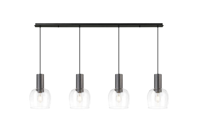 Withe 1.4m Linear Pendant, 4 x E27, Gun Metal/Satin Black/Clear Wine Glass