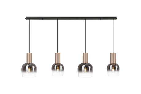 Withe 1.4m Linear Pendant, 4 x E27, Titanium Gold/Satin Black/Smoke Fade Wine Glass