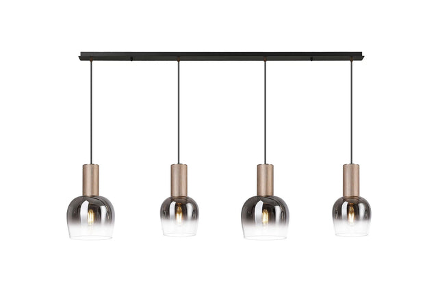 Withe 1.4m Linear Pendant, 4 x E27, Titanium Gold/Satin Black/Smoke Fade Wine Glass