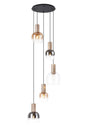 Withe 66cm Round Pendant, 5 x E27, Titanium Gold/Satin Black/Amber Fade/Clear/Smoke Fade Wine Glass