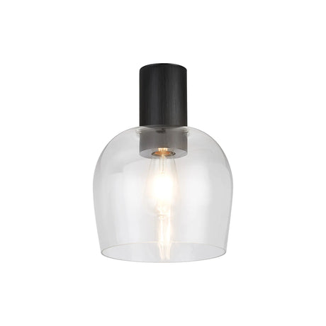 Withe 23.5cm Ceiling Light, 1 x E27, Satin Black/Clear Wine Glass