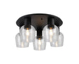 Withe 60cm Round Ceiling Light, 5 x E27, Satin Black/Clear Wine Glass