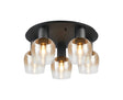 Withe 60cm Round Ceiling Light, 5 x E27, Gun Metal/Satin Black/Amber Fade Wine Glass
