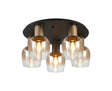 Withe 60cm Round Ceiling Light, 5 x E27, Titanium Gold/Satin Black/Amber Fade Wine Glass