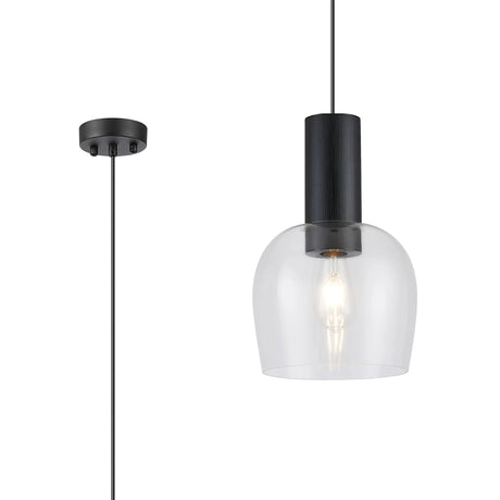Withe 23.5cm Pendant, 1 x E27, Satin Black/Clear Wine Glass