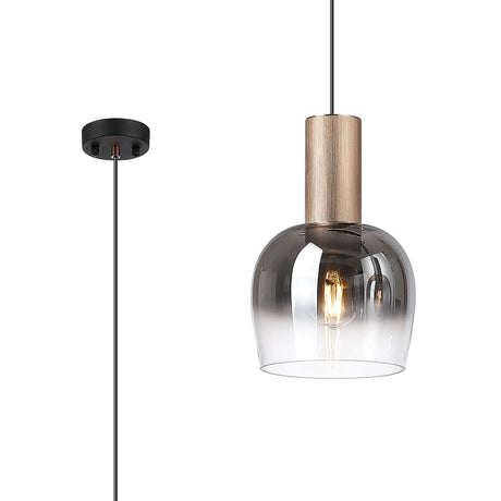 Withe 23.5cm Pendant, 1 x E27, Titanium Gold/Satin Black/Smoke Fade Wine Glass