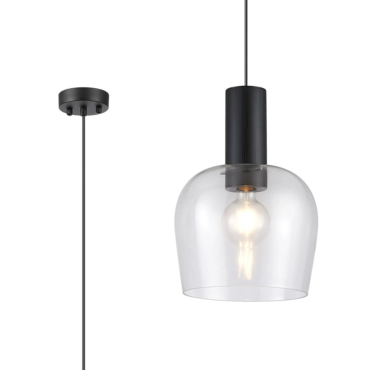 Withe 27.5cm Pendant, 1 x E27, Satin Black/Clear Wine Glass