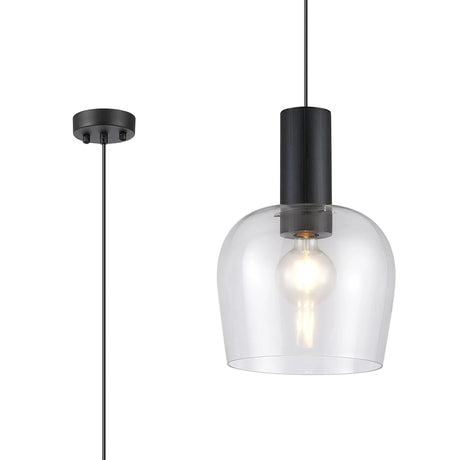 Withe 27.5cm Pendant, 1 x E27, Satin Black/Clear Wine Glass